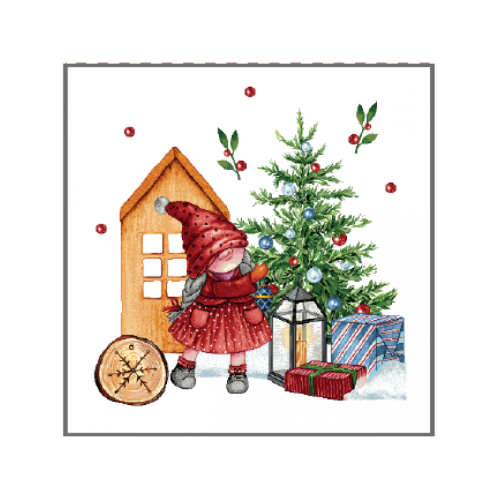 Коледна калъфка - Коледен елф около елхата Коледна калъфка - Коледен елф около елхата