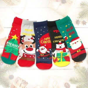 Коледни детски памучни чорапи 5бр.