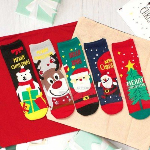 Коледни памучни чорапи 5бр.