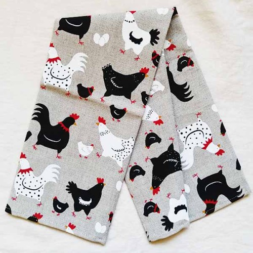 Ленена кухненска кърпа ВЕСЕЛИТЕ КОКОШКИ