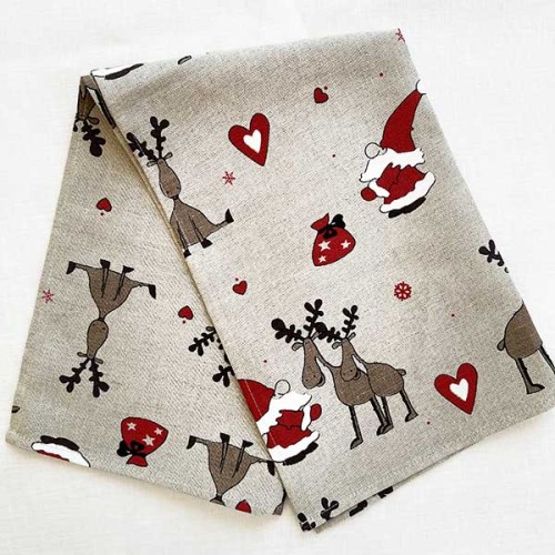 Ленена кухненска кърпа Дядо Коледа и еленчета Ленена кухненска кърпа Дядо Коледа и еленчета