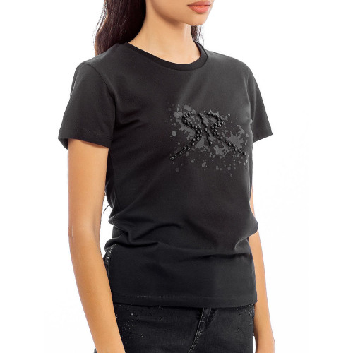 ДАМСКА ТЕНИСКА С БРОДИРАНО ЛОГО И ЧЕРНИ ПЕРЛИ