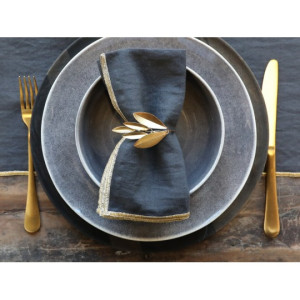 Ленени салфетки тъмно синьо и злато 4бр.
